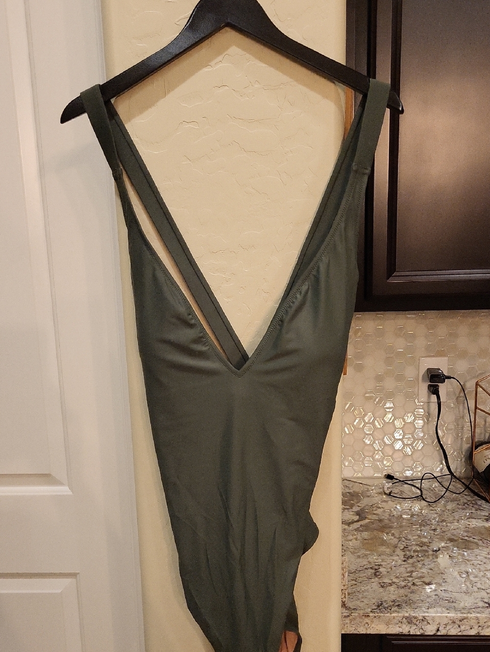 NWT J. CREW olive Green One Piece Cross Back Swimsuit. Sz 18